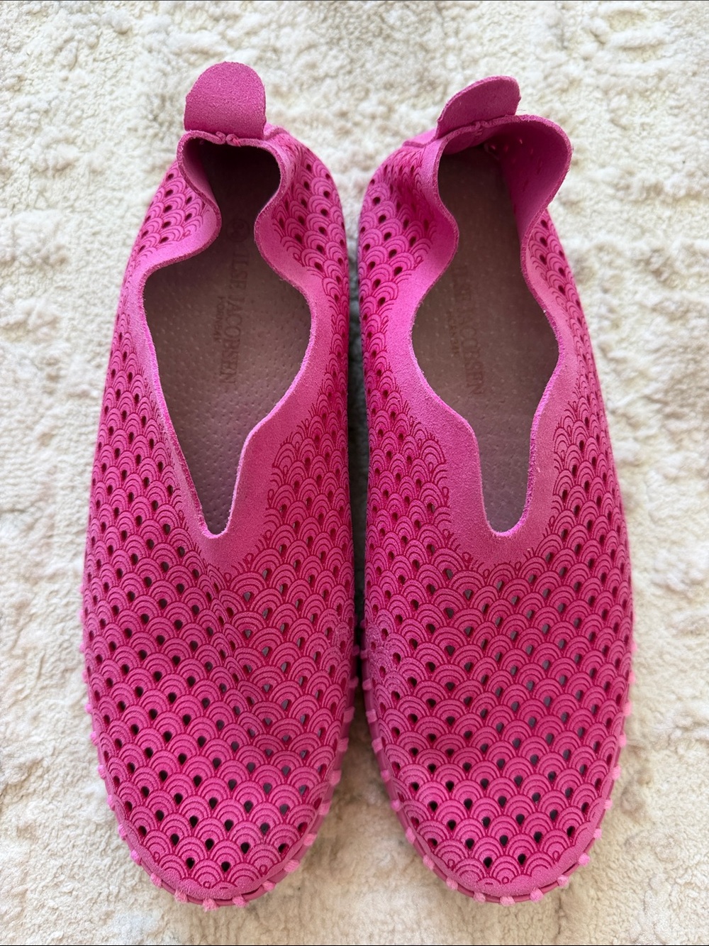 Ilse Jacobsen Hot Pink Perforated Slip-On Mules